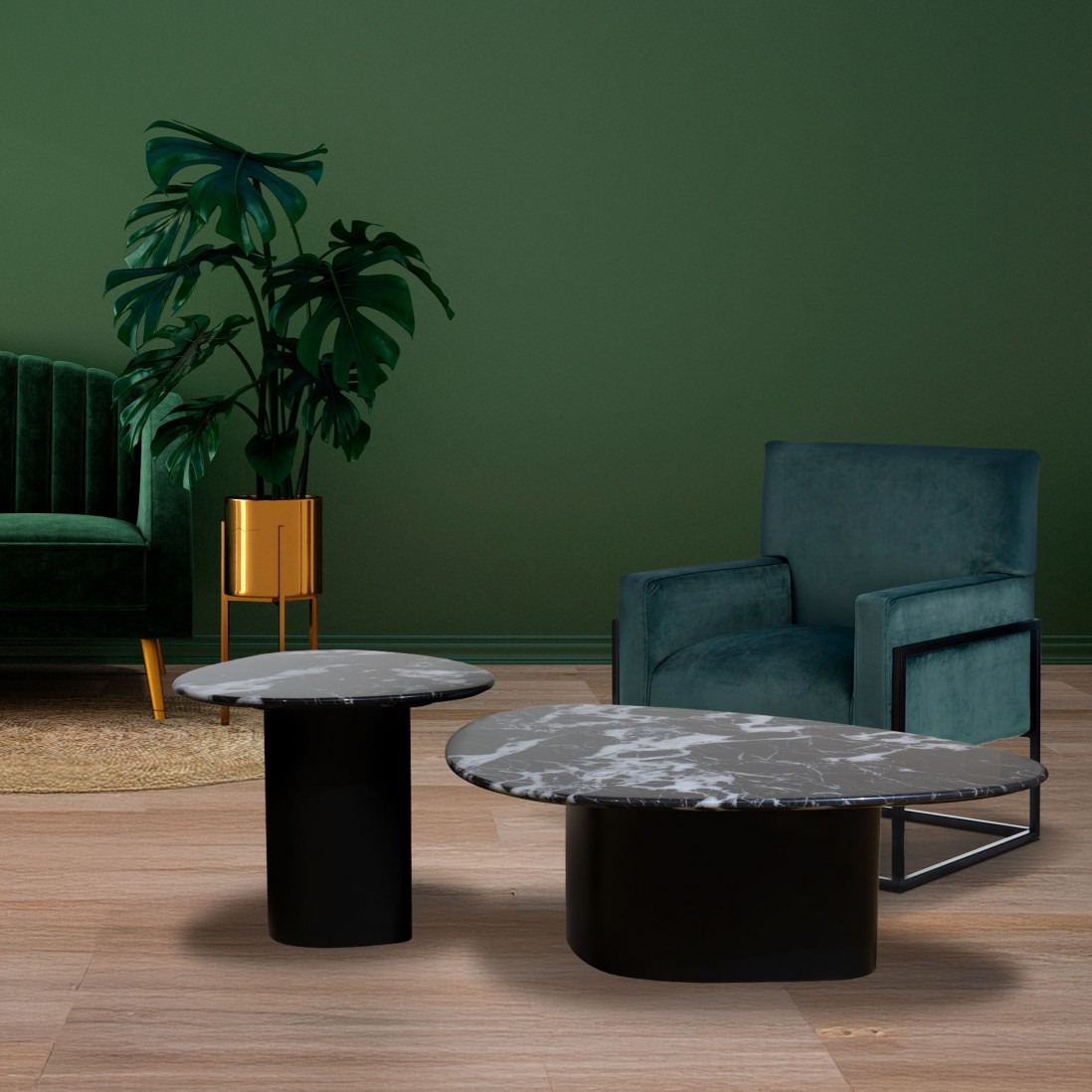 Wood and Stone Coffee Table Lepus Black