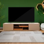 Wooden TV Bench with 2 Doors and Stone Top Navis Beige