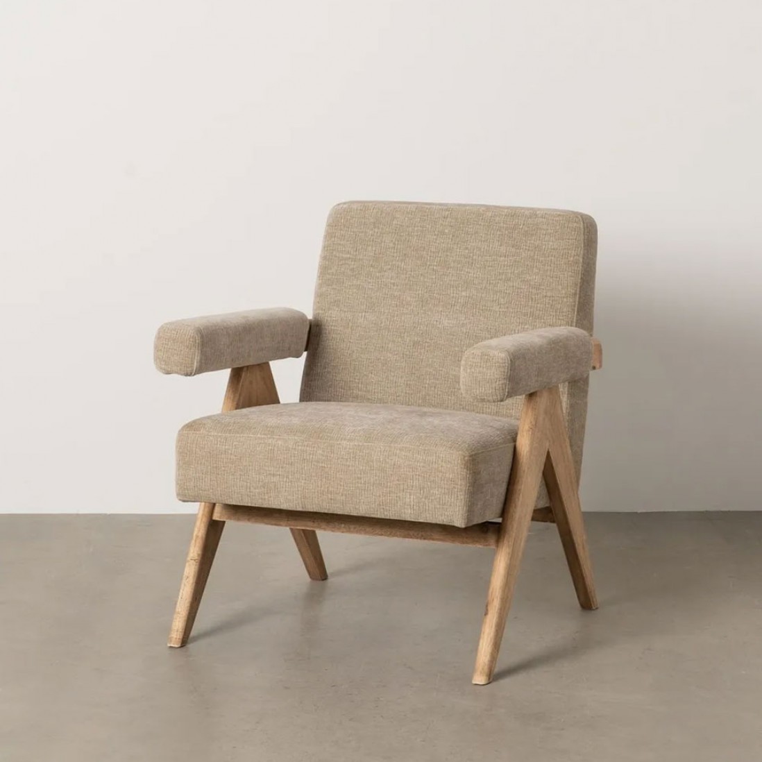 Wood and Fabric Armchair 614 Beige