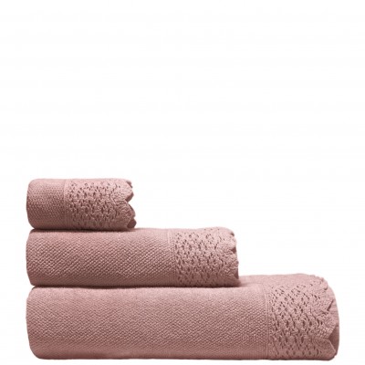 Lace 100% Cotton 3 Towels Bath Set Baby Pink