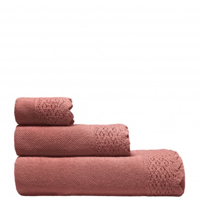 Lace 100% Cotton 3 Towels Bath Set Marsala Pink