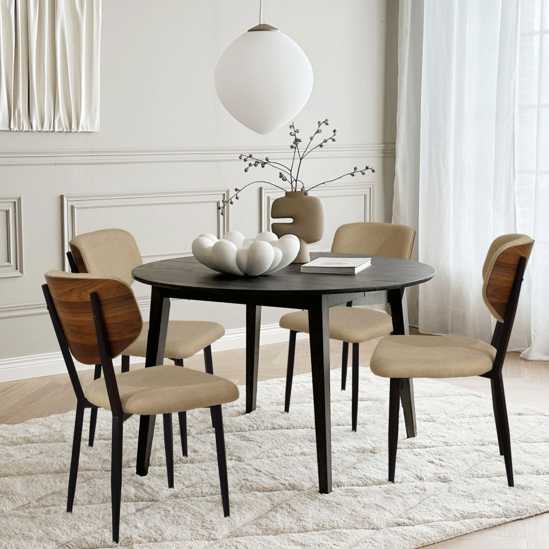 Silla de Comedor de Madera y Tejido Pantin Beige