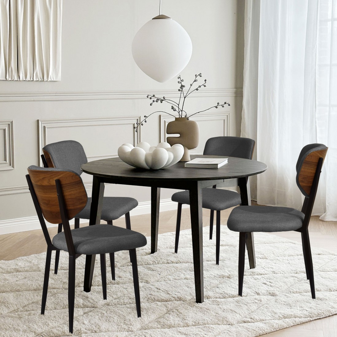 Silla de Comedor de Madera y Tejido Pantin Gris