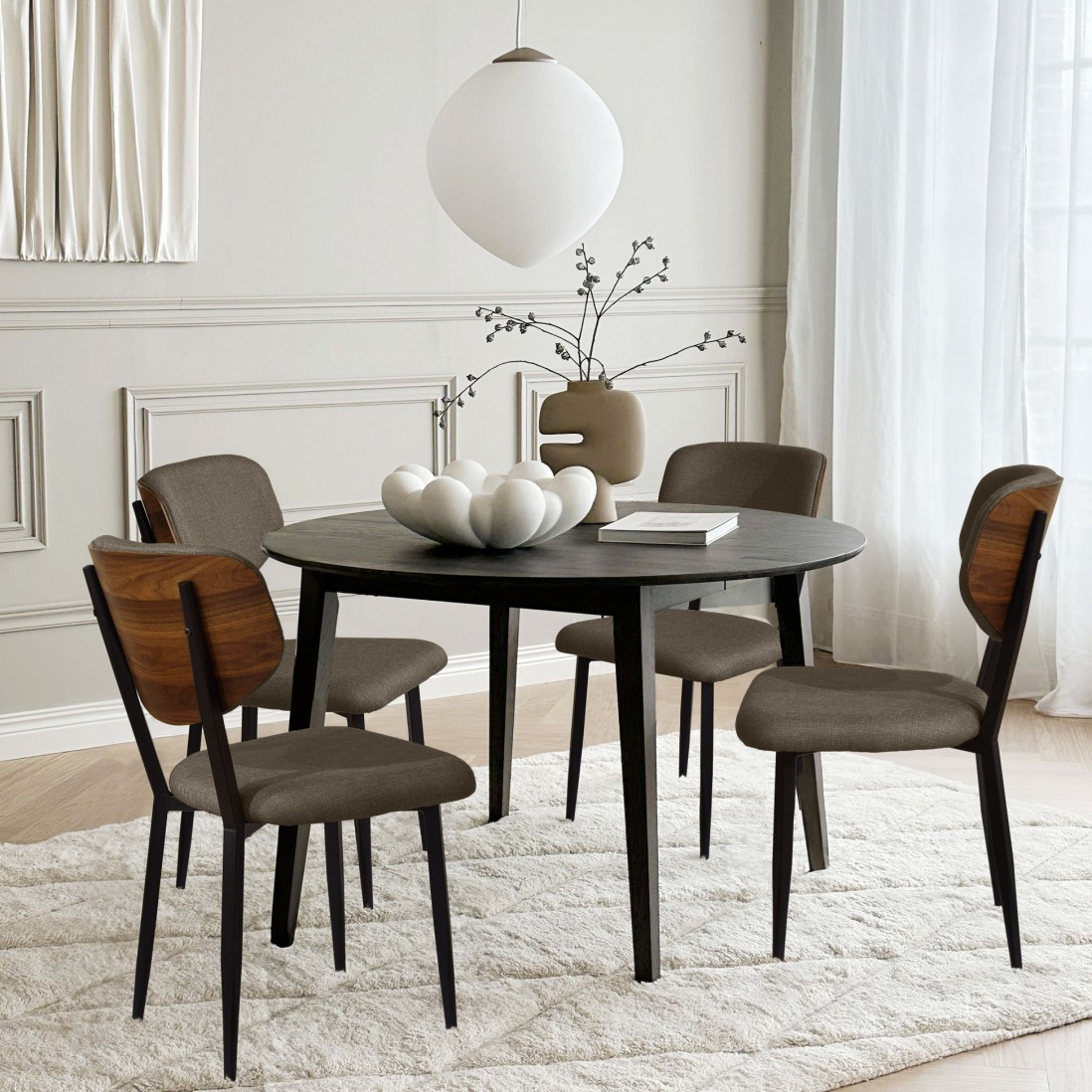 Wooden and Fabric Dining Chair Pantin Brown