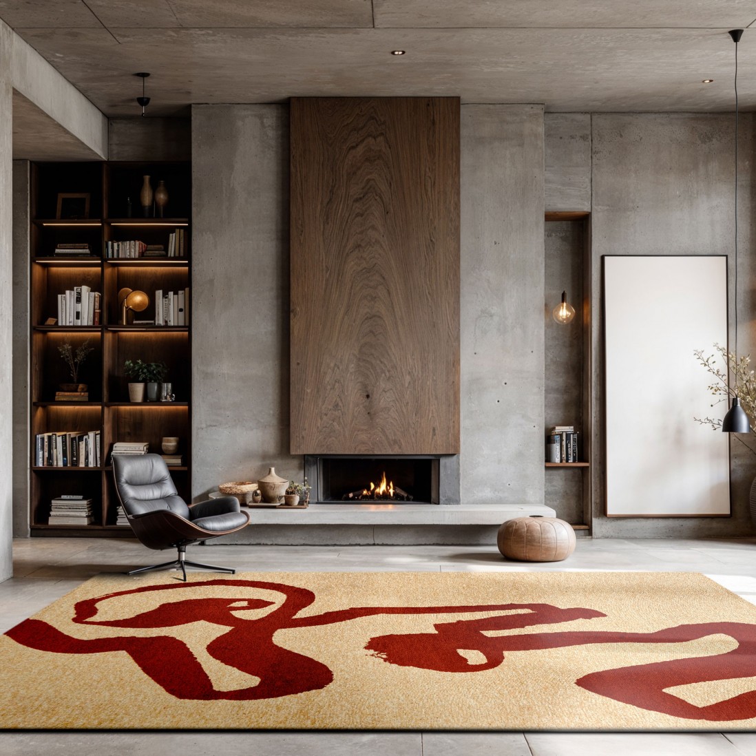 Abstract Area Rug Lace Chenille 9847 Red