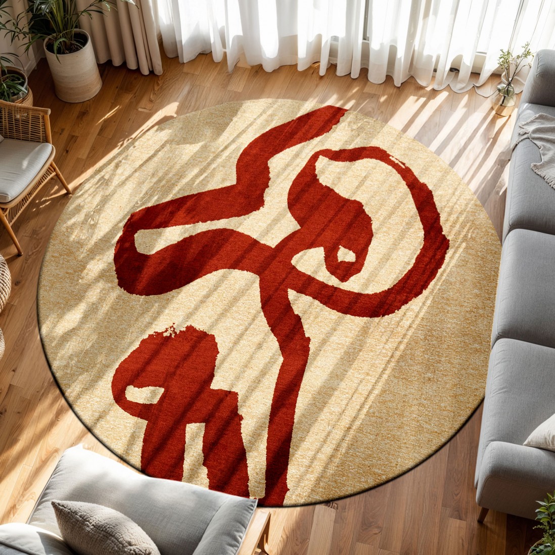 Tapete Redondo Abstrato Lace Chenille 9847 Vermelho