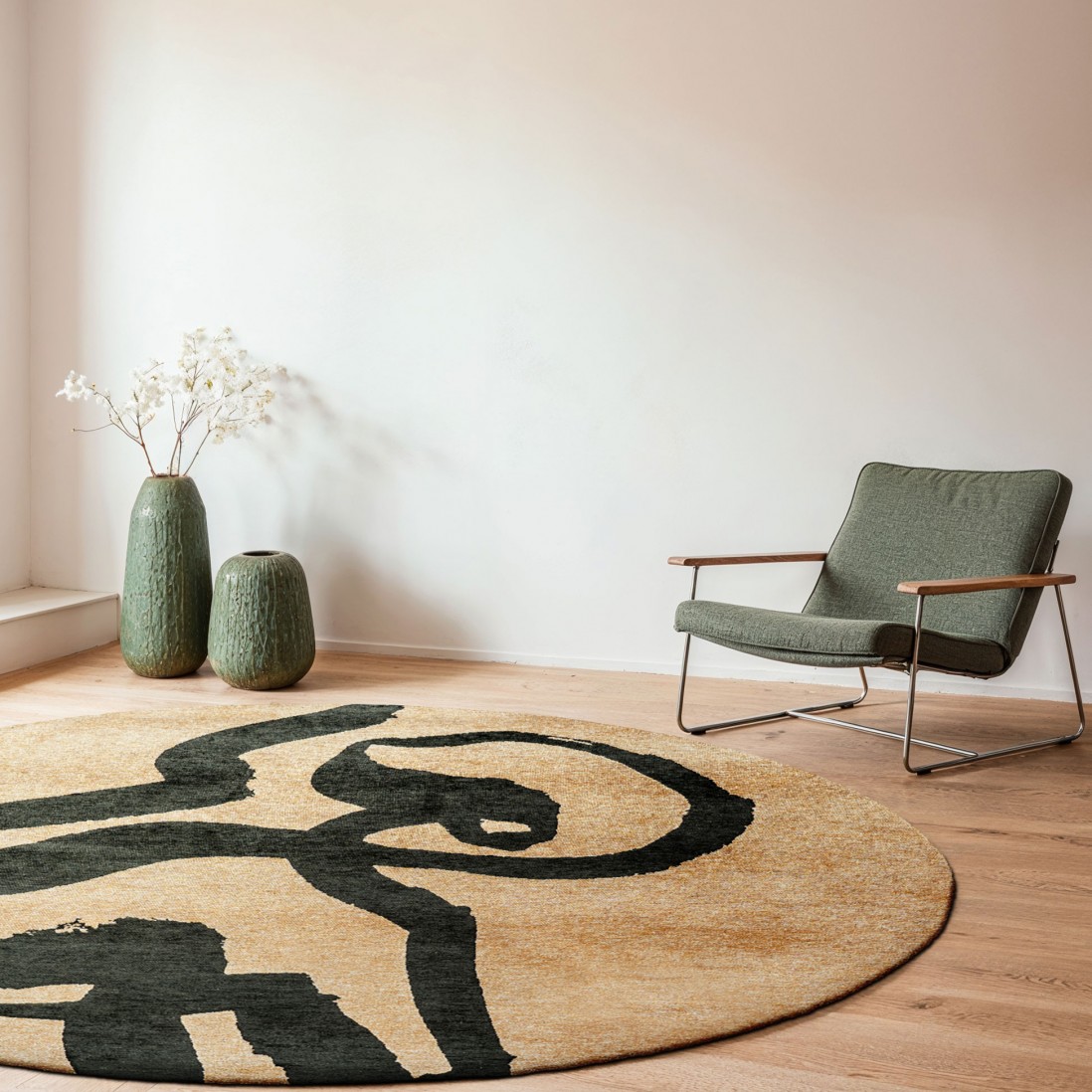 Round Abstract Area Rug Lace Chenille 9848 Green