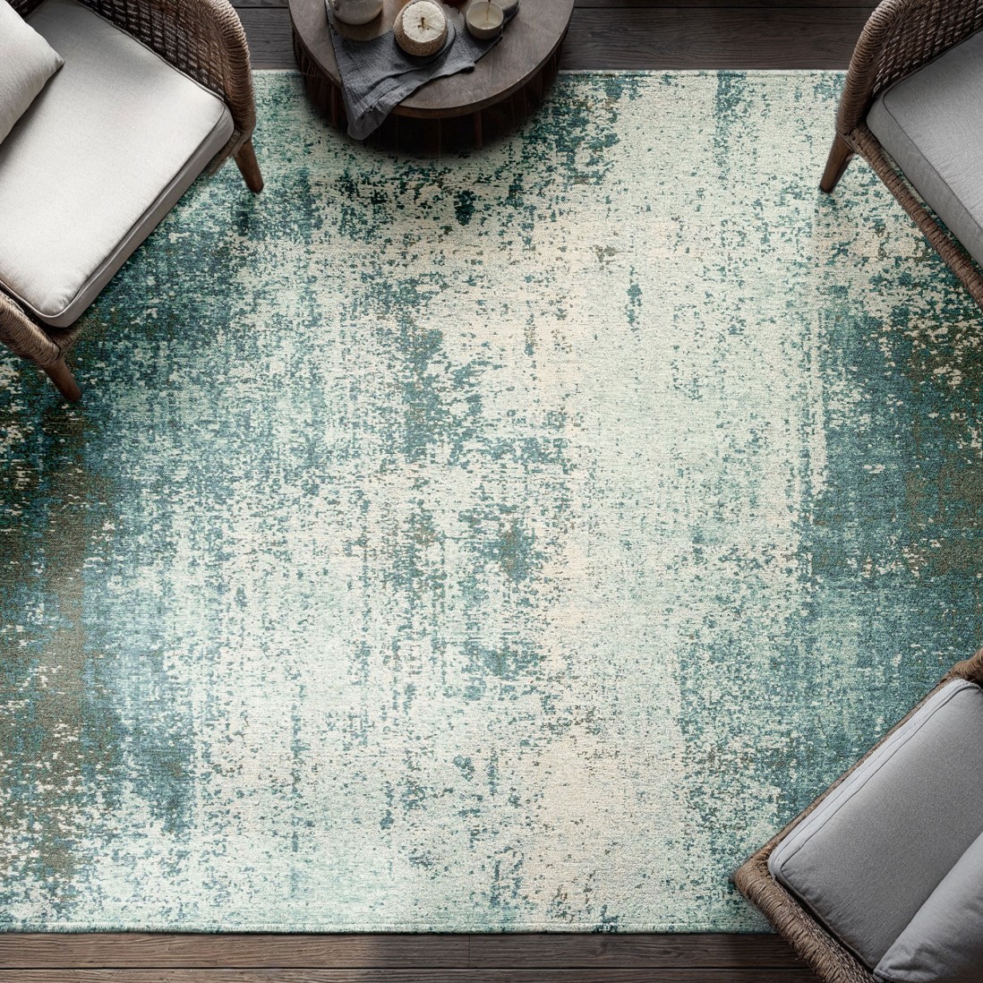 Abstract Area Rug Moon Chenille 9656 Blue