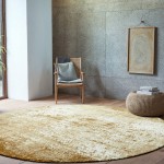 Tapete Redondo Abstrato Moon Chenille 9654 Amarelo