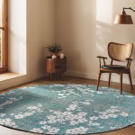 Round Modern Area Rug Almond Chenille 9850 Blue