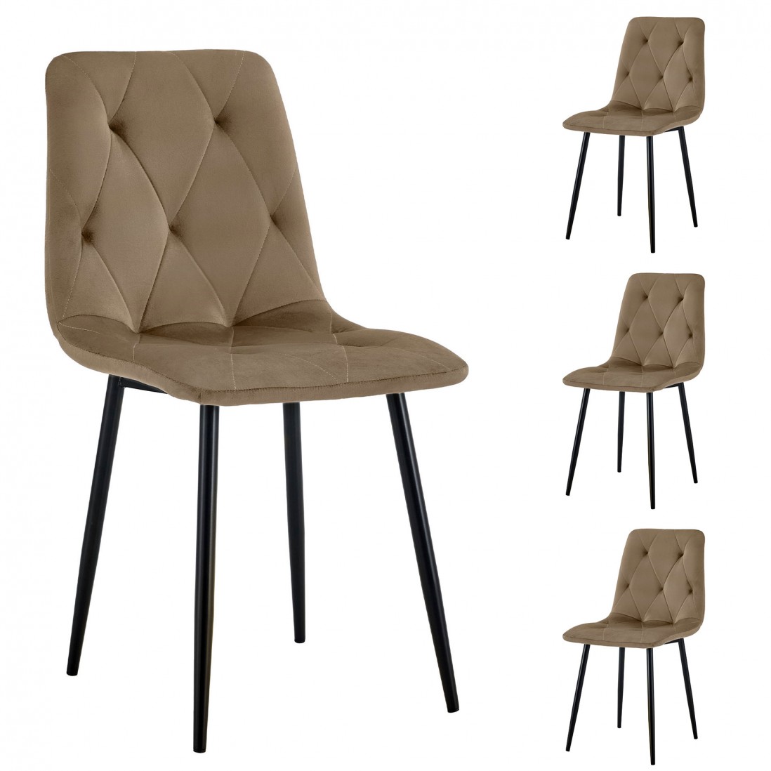 Grenoble chair brown velvet with black metal legs - Pack 4