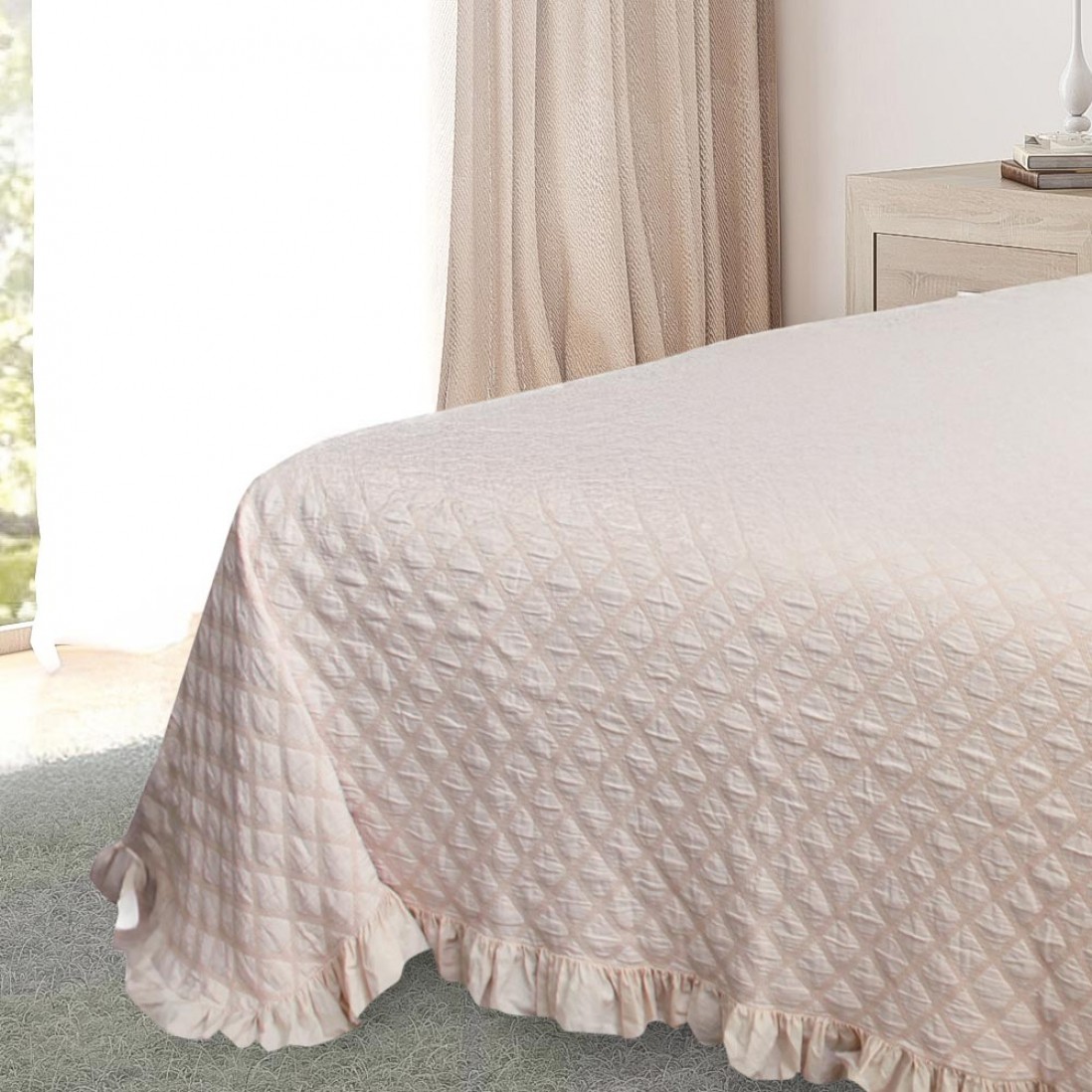Colcha Cama de Casal Milan Geomtrico Rosa Claro