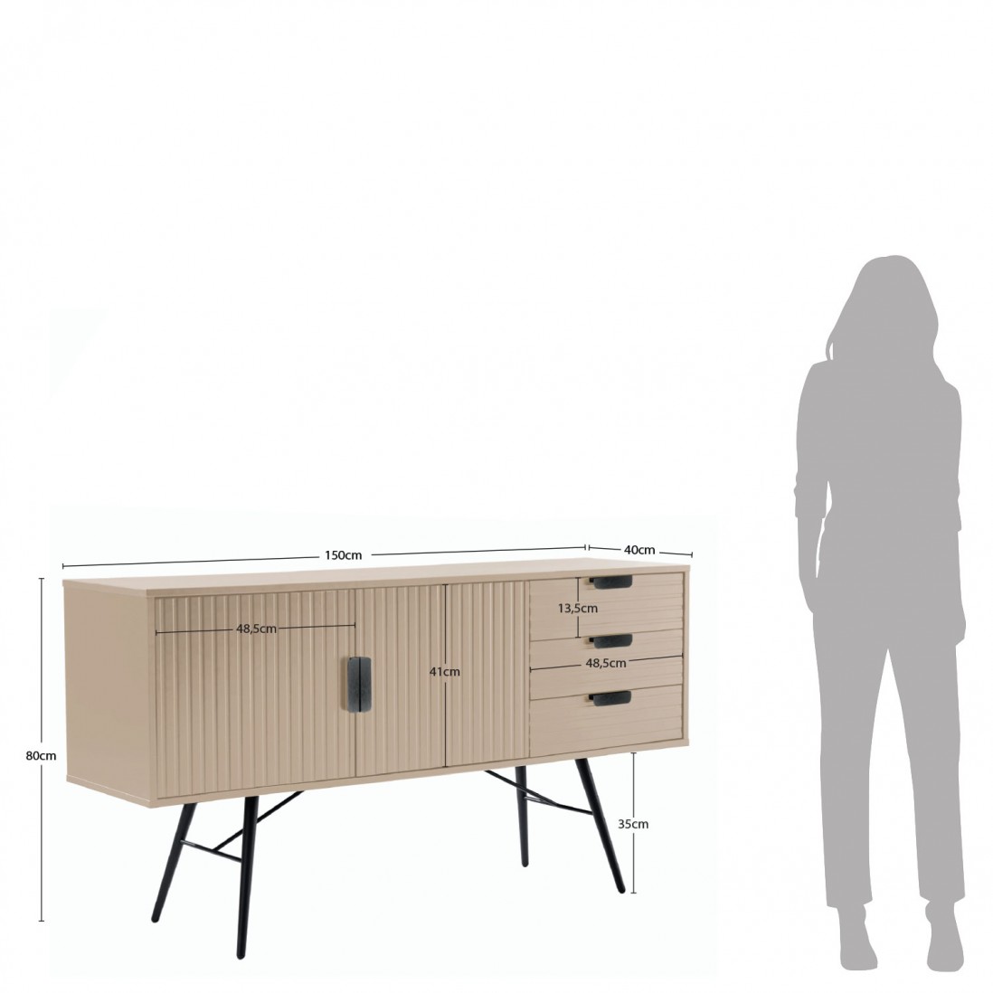 Wooden Sideboard with 2 Doors and 2 Drawers Pavo Beige