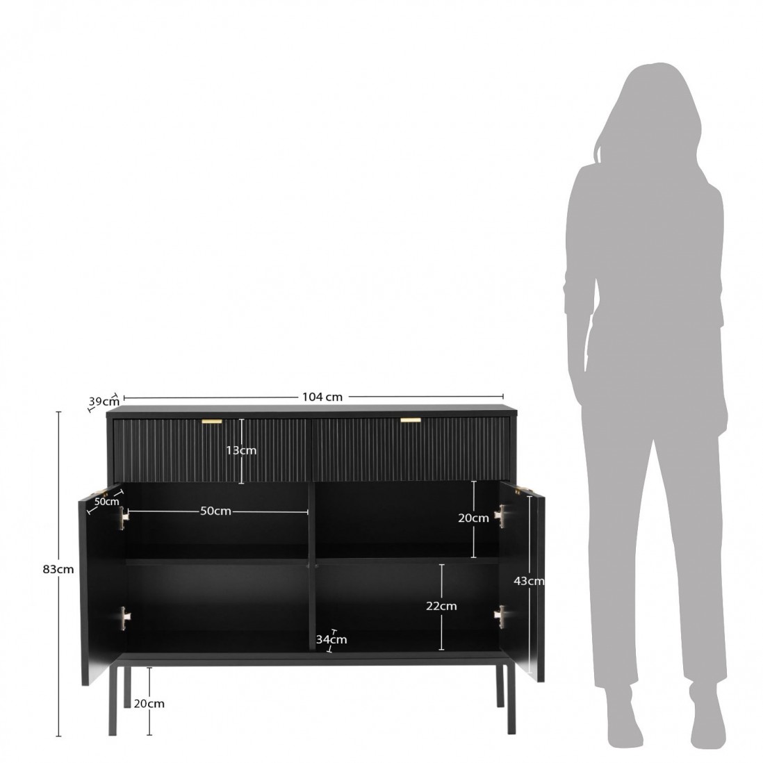 Wooden 2-Door with Drawers Sideboard Virgo Black