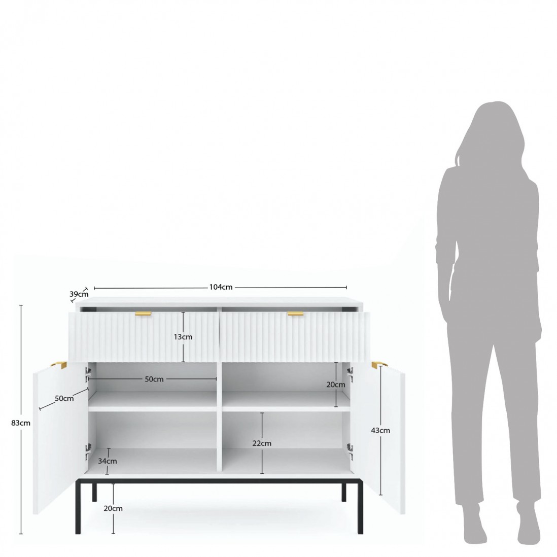 Wooden 2-Door with Drawers Sideboard Virgo White