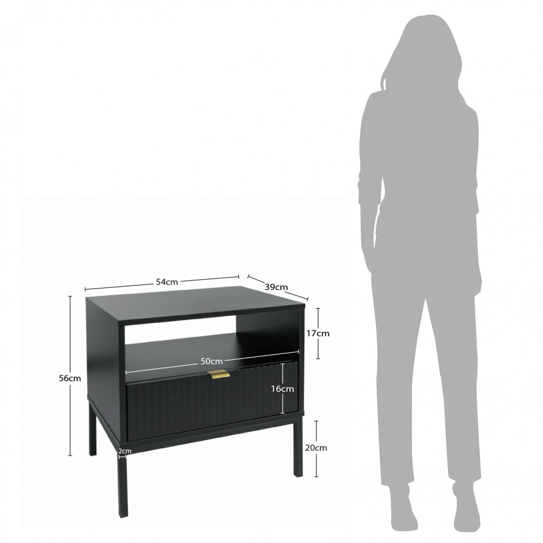 Wooden Bedside Table with Drawer Virgo Black