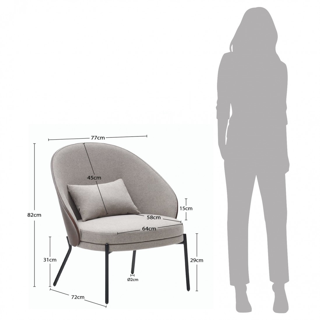 Metal and Fabric Armchair Taupe