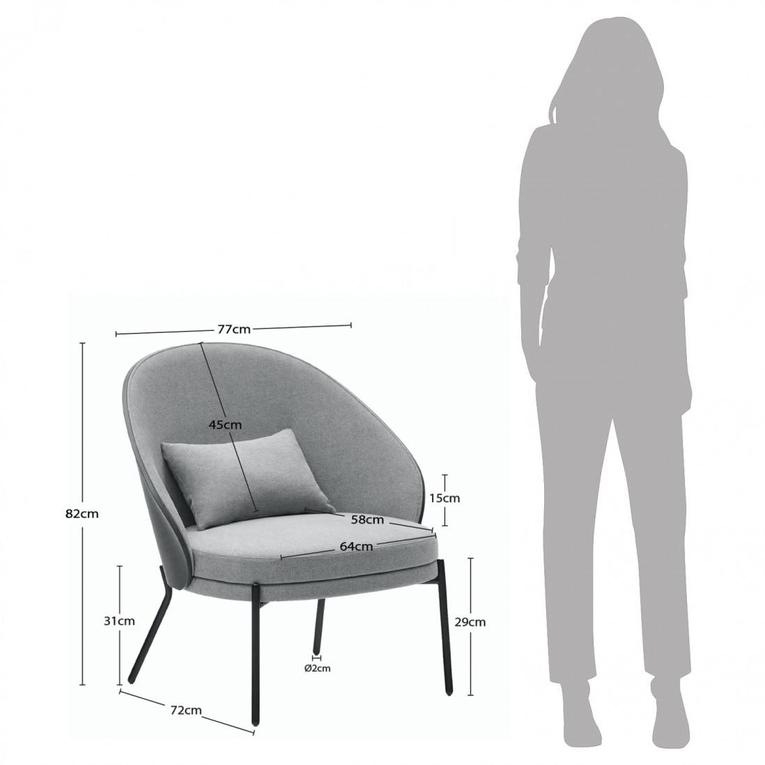 Metal and Fabric Armchair Gray