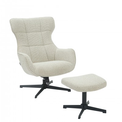 Armchair with Swivel and Reclining System with Footrest Rennes Beige