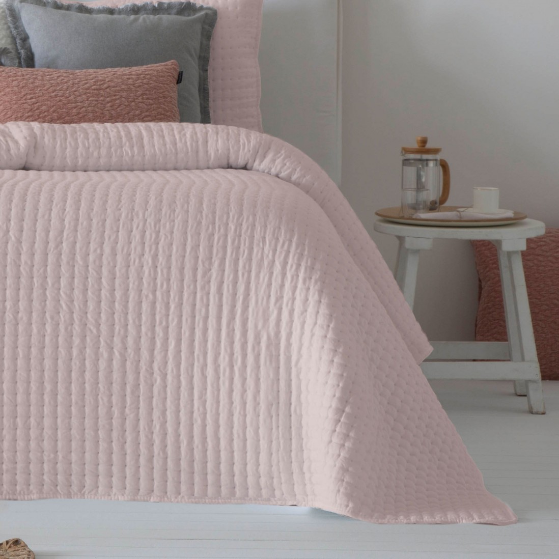 Colcha Cama de Casal Azara Geomtrico Rosa