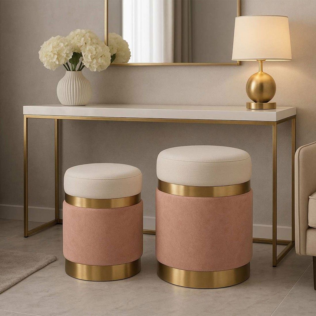 Pouf de Metal e Tecido 090 Rosa