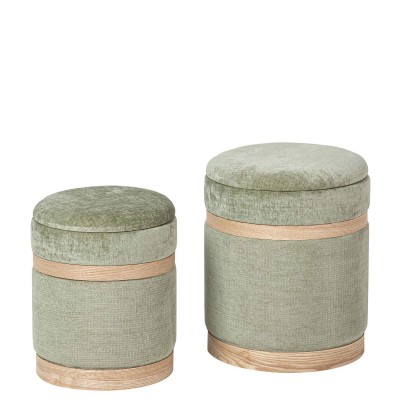 Wood and Fabric Pouf 096 Green