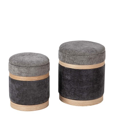 Wood and Fabric Pouf 097 Gray