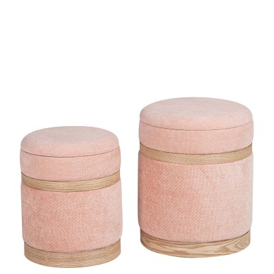 Wood and Fabric Pouf 098 Pink