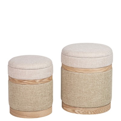 Wood and Fabric Pouf 099 Beige