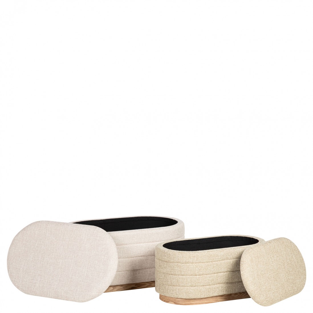 Pouf de Madeira e Tecido 100 Bege