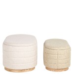 Pouf de Madeira e Tecido 100 Bege