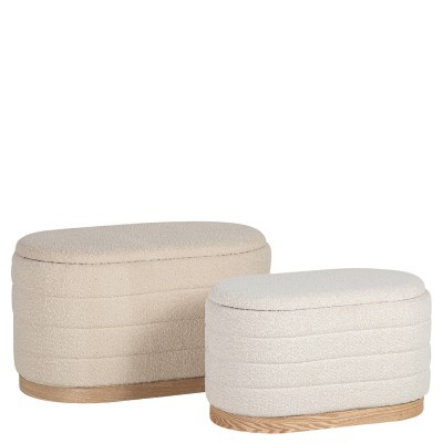 Wood and Fabric Pouf 102 Beige
