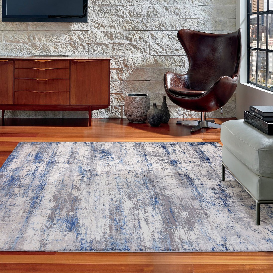 Abstract Area Rug Arinto 004 Blue