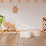 Pouf de Madeira e Tecido 102 Bege