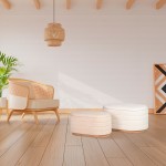 Pouf de Madeira e Tecido 101 Bege