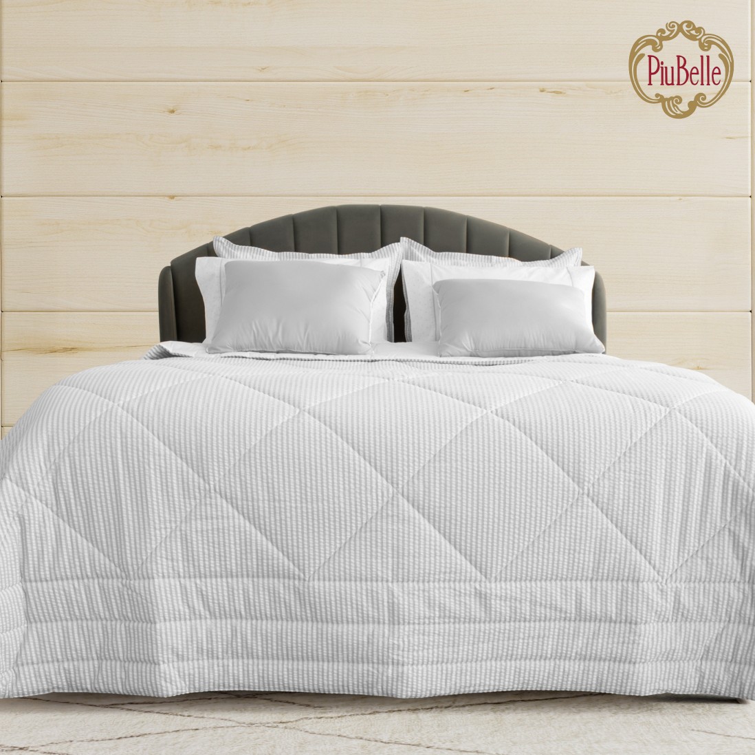 Edredn de Cama Doble Crepon Rayas Gris