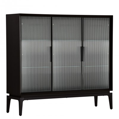 Sideboard in Oak Wood with 3 Glass Doors Orion Black