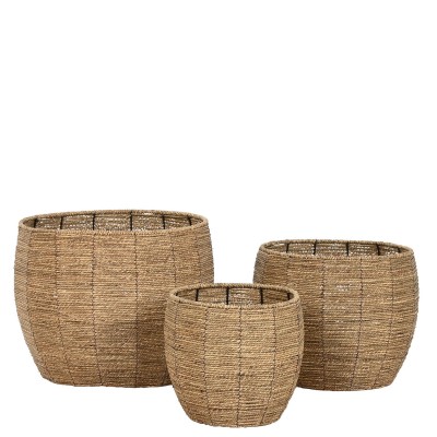 Fiber and Metal Flower Pot 125 Brown