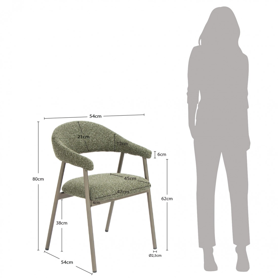 Silla de comedor de tela verde Euron