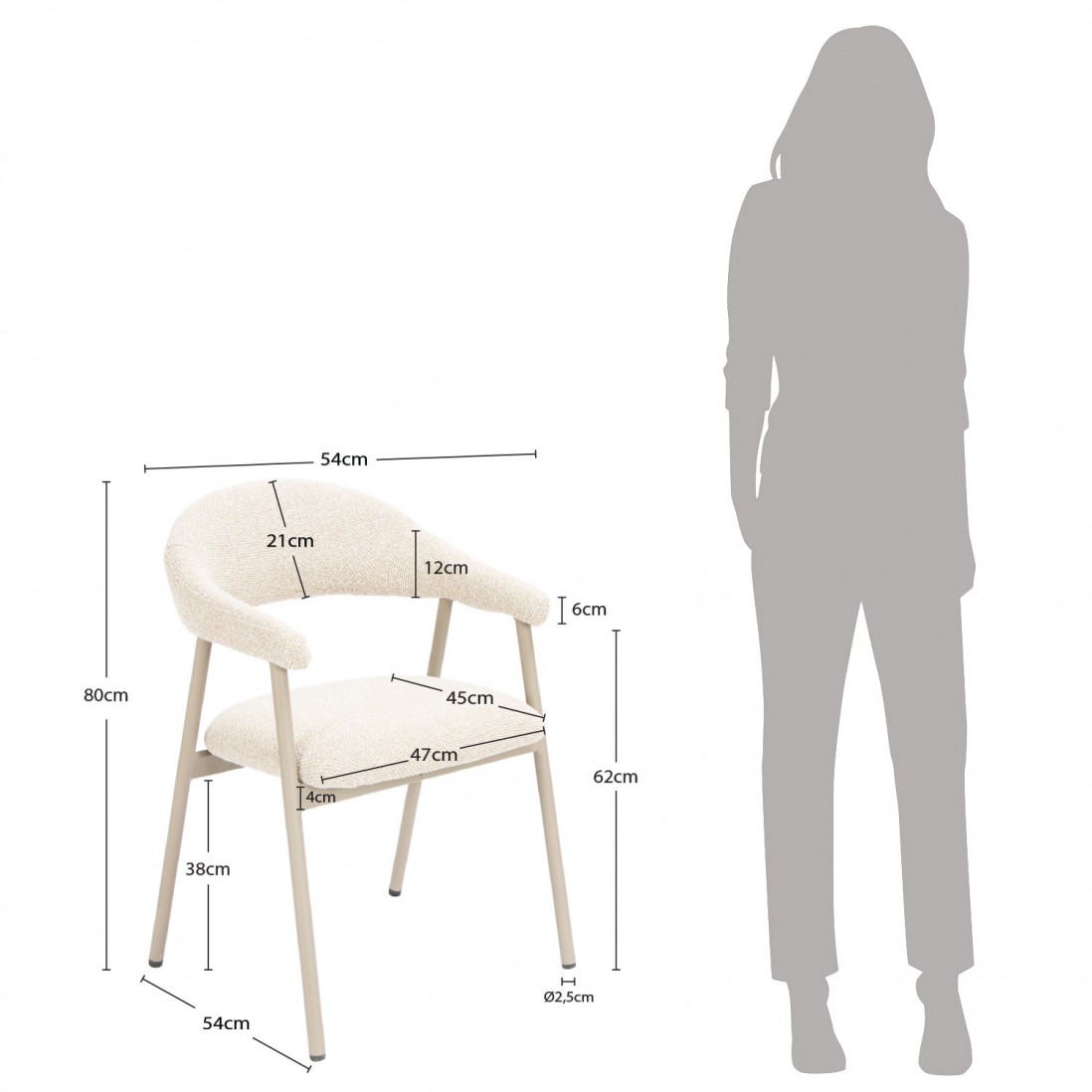 Silla de comedor Euron de tela color crema