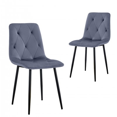 Velvety Dining Chair Grenoble Blue - Pack 2