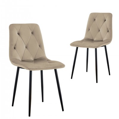Velvety Dining Chair Grenoble Taupe Brown - Pack 2