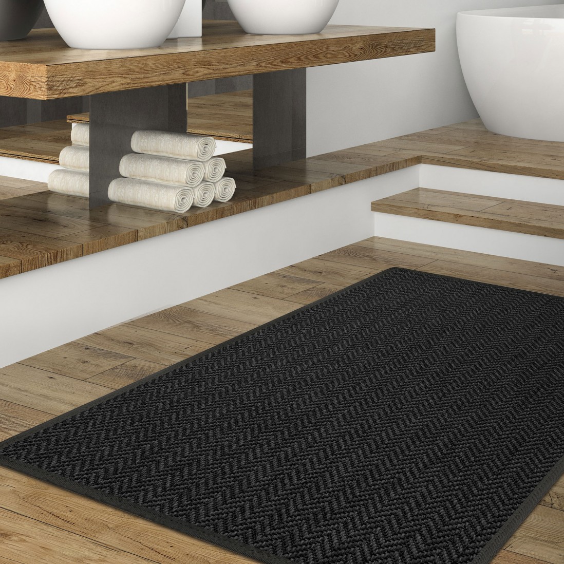 In & Out Custom Rug Natural Chevron 040 Pure Black