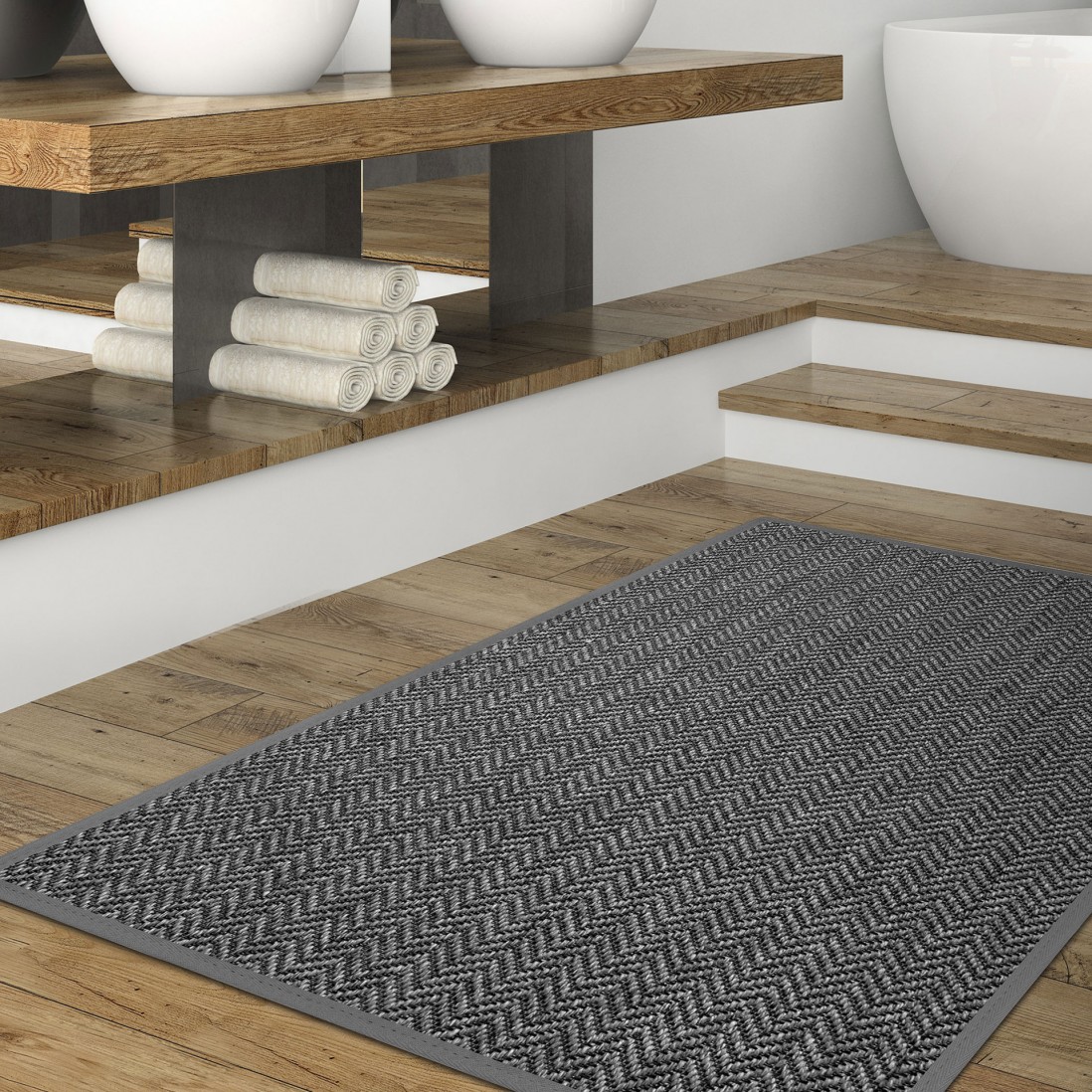 In & Out Custom Rug Natural Chevron 072 Black