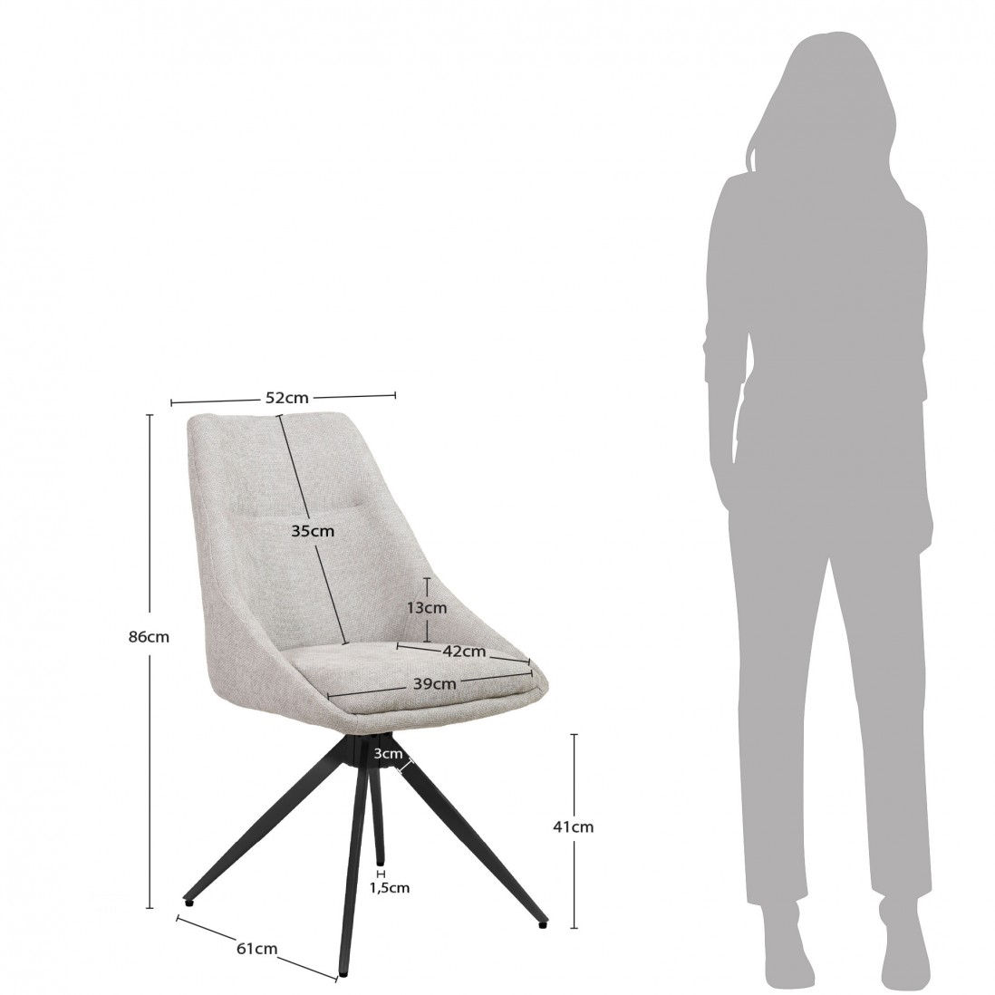 Silla de Comedor Giratria Caen Gris/Negra