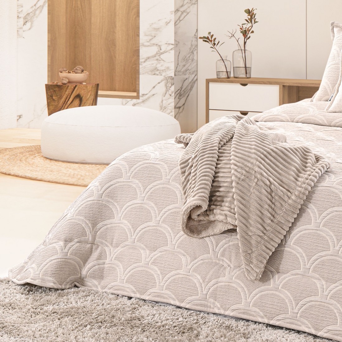 Pacifico Geometric Double Bed Bedspread Brown