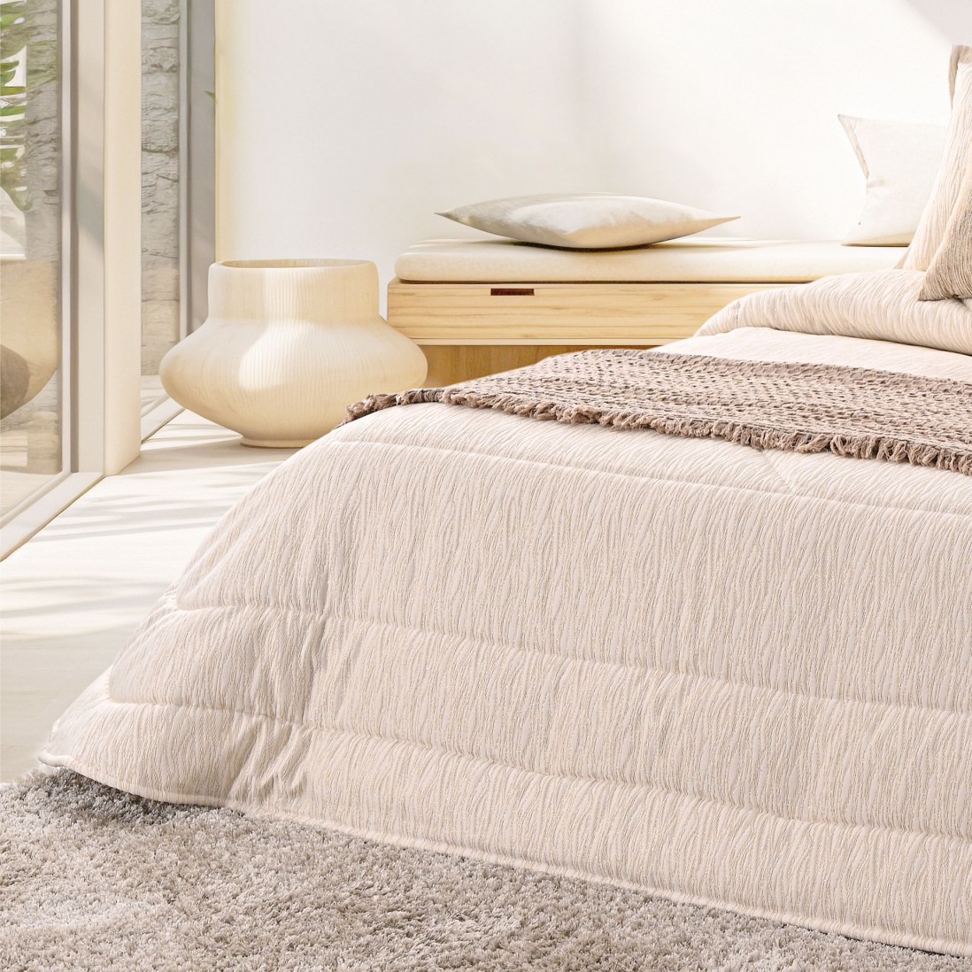 Dian Plain Double Bed Bedspread Beige