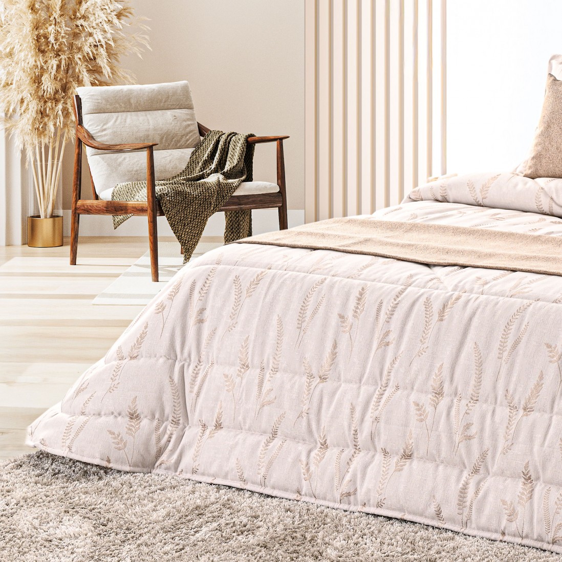 Zani Floral Double Bed Bedspread Beige