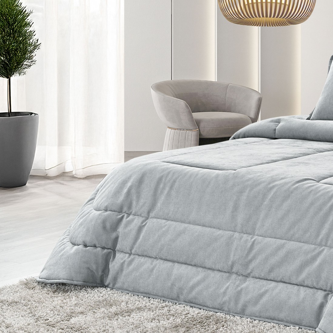 Colcha Cama de Casal Ayara Lisa Azul