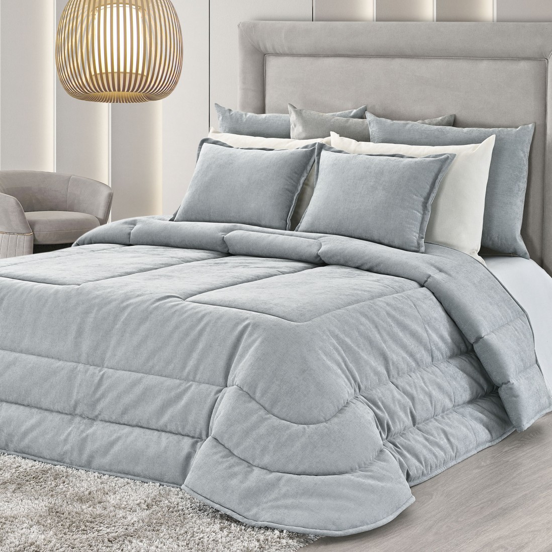 Colcha Cama de Casal Ayara Lisa Azul